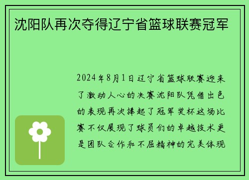 沈阳队再次夺得辽宁省篮球联赛冠军
